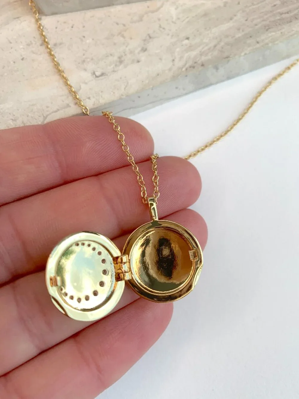NEW ~ Anthropologie Round CZ Crescent Moon Gold Locket Necklace